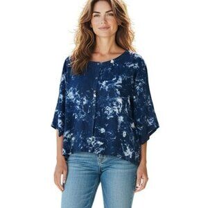J Jill PureJill Indigo Marble Dye Boxy Kimono Sleeve Top Size XL TALL